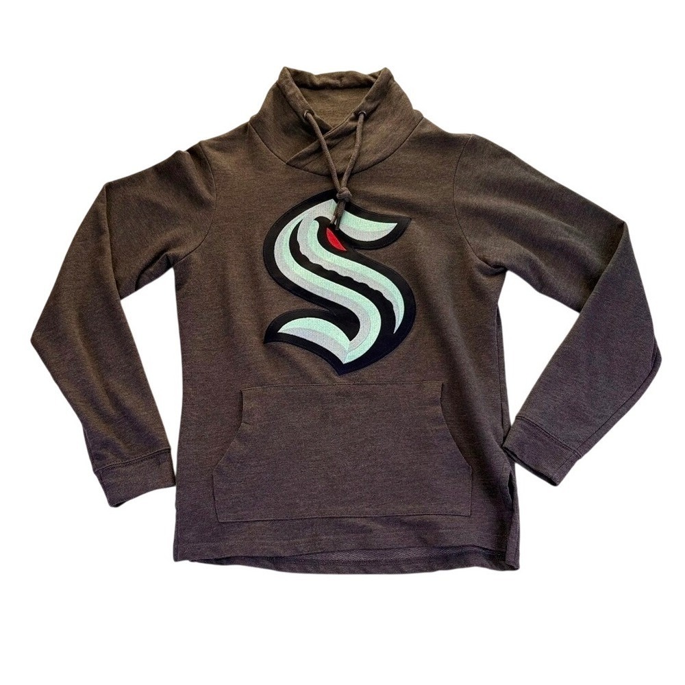 Antigua Seattle Kraken NHL Womens Cowl Neck Hoodie Charcoal Grey S Kangaroo
